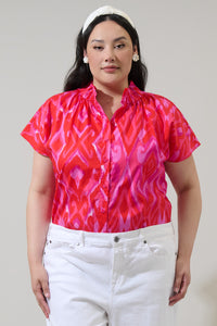 Blevin Ikat Patma Mock Neck Top Curve