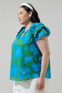 Rori Floral Ramona Ruffle Split Neck Top Curve