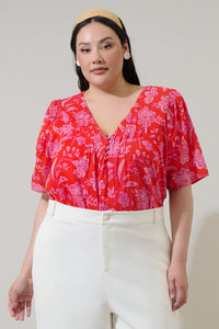 Aria Floral Jodie Pleated Puff Sleeve Top Curve