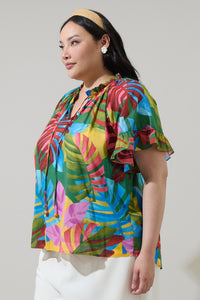 Novi Tropical Erie Split Neck Top Curve