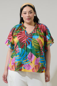 Novi Tropical Erie Split Neck Top Curve