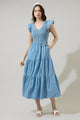 Cierra Denim Sunfire Smocked Bodice Tiered Midi Dress