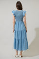 Cierra Denim Sunfire Smocked Bodice Tiered Midi Dress