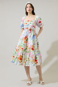 Juliet Floral Paria Pleated Midi Dress