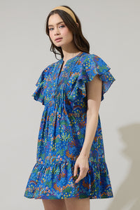 Ruya Floral Lizzy Pleated Ruffle Mini Dress