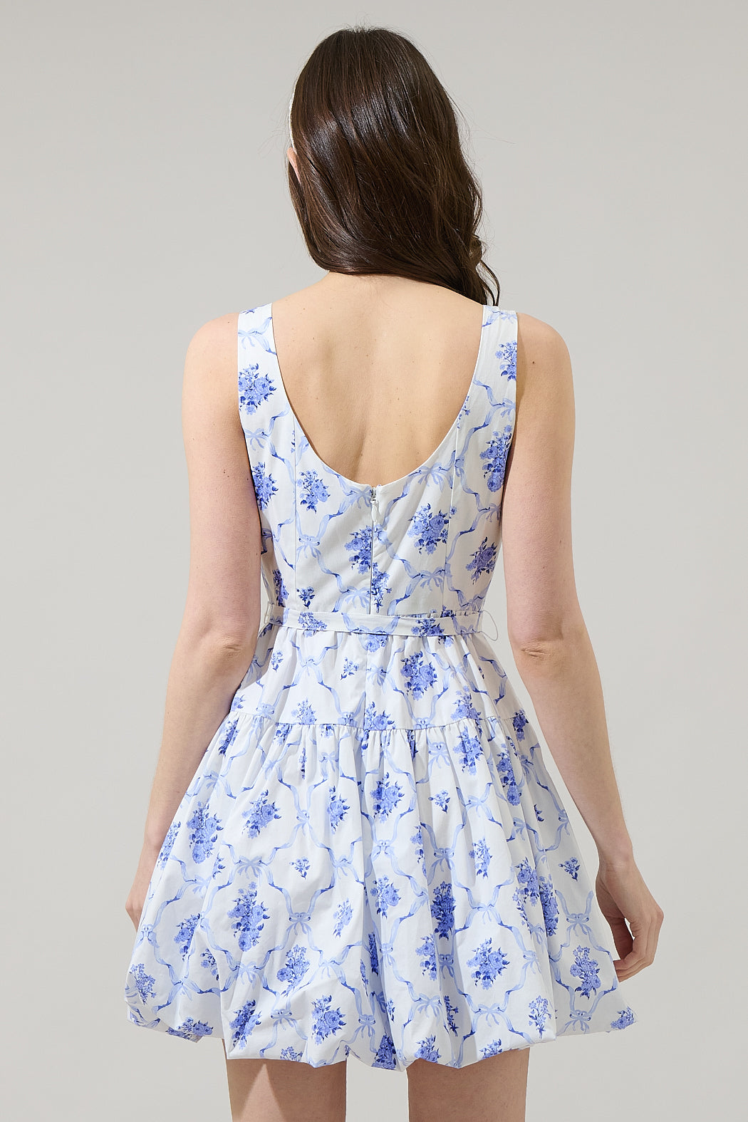 bubble floral mini dress Vintage Bloom Strapless Mini Dress | Beige Floral Bubble Hem