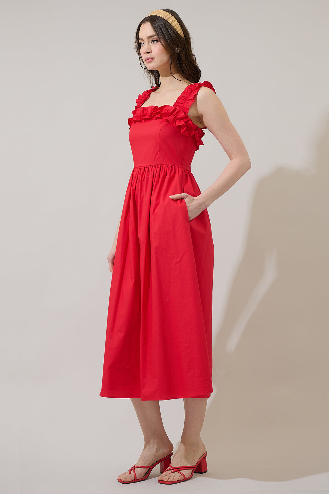 Beny Ruffle Midi Dress RED / XS by Sugarlips Beny Ruffle Midi Dress RED / XS by Sugarlips