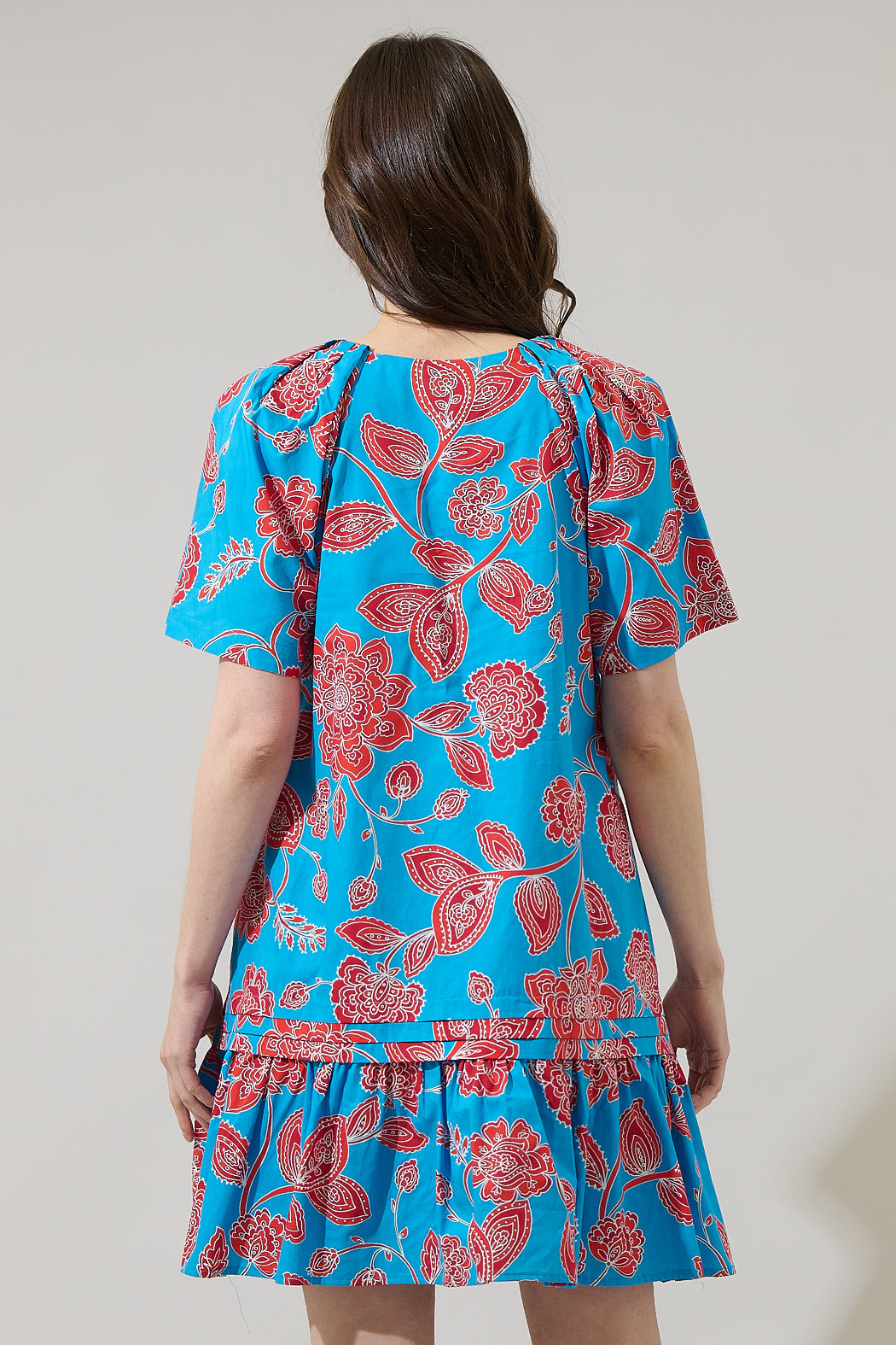 Ripon Floral Seruma Drop Waist Shift Dress BLUE-RED-MULTI / XL by Sugarlips Ripon Floral Seruma Drop Waist Shift Dress BLUE-RED-MULTI / XL by Sugarlips