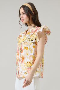 Zury Floral Everly Split Neck Top