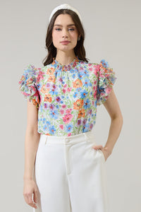 Ezia Garden Brenna Mock Neck Ruffle Blouse