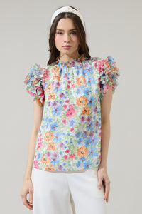 Ezia Garden Brenna Mock Neck Ruffle Blouse