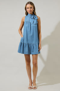 Skylah Denim Albie Bow Mini Dress