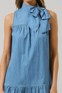 Skylah Denim Albie Bow Mini Dress