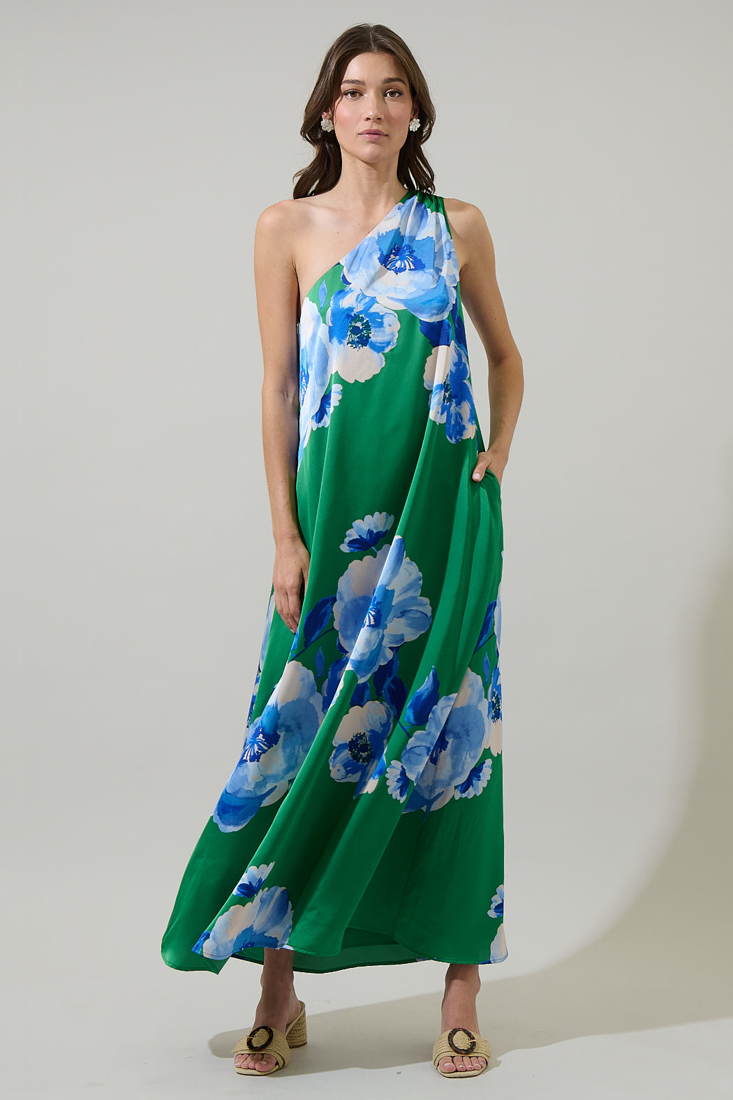 Glena Floral One Shoulder Maxi Dress GREEN-BLUES / XS by Sugarlips Glena Floral One Shoulder Maxi Dress GREEN-BLUES / XS by Sugarlips