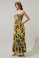 Renia Tropical Eve Strapless Smocked Jumpsuit