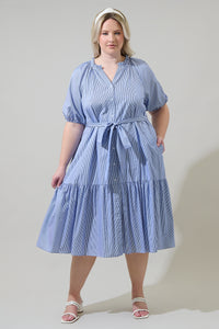 Fannie Striped Wynette Tiered Midi Dress Curve