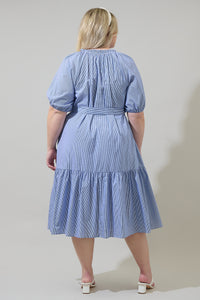 Fannie Striped Wynette Tiered Midi Dress Curve