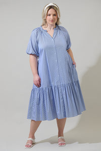 Fannie Striped Wynette Tiered Midi Dress Curve