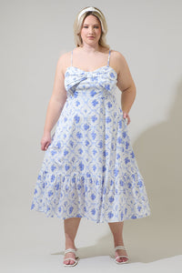 Nia Floral Perline Bow Midi Dress Curve