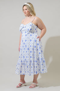 Nia Floral Perline Bow Midi Dress Curve