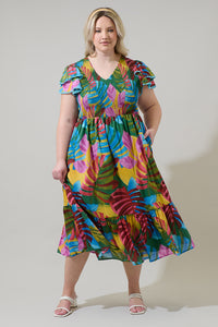 Novi Tropical Patte Tiered Midi Dress Curve