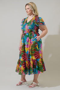 Novi Tropical Patte Tiered Midi Dress Curve