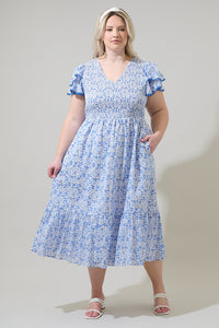 Maisie Floral Patte Tiered Midi Dress Curve