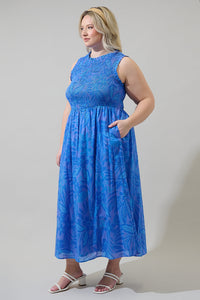 Warren Floral Cecil Smocked Sleeveless Midi Dress Curve