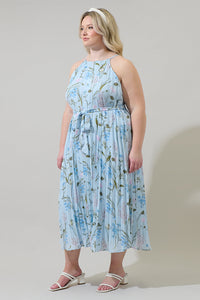 Leida Floral Maly Pleated Midi Dress Curve