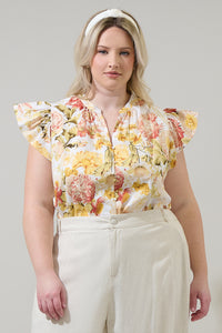 Zury Floral Everly Split Neck Top Curve