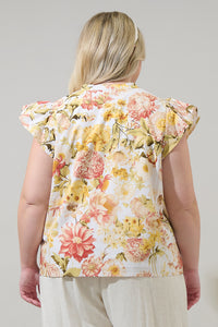 Zury Floral Everly Split Neck Top Curve