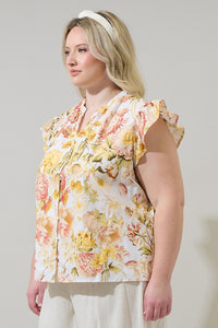 Zury Floral Everly Split Neck Top Curve