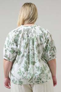 Bria Floral Blossom Smocked Mock Neck Top Curve