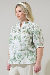 Bria Floral Blossom Smocked Mock Neck Top Curve