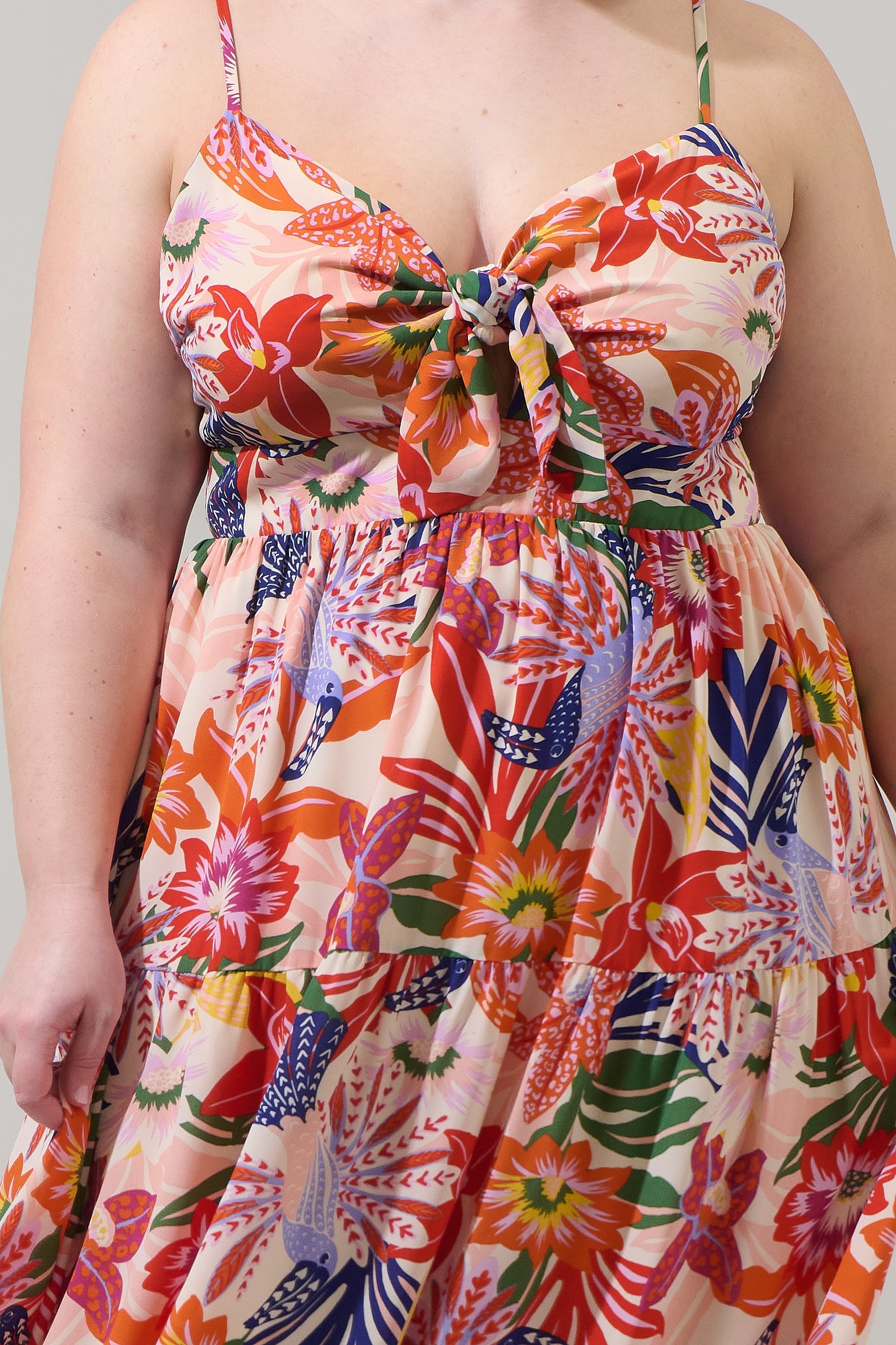Hatley Floral Tie Knot Midi Dress Curve BLUE-PINK-CREAM / 1x by Sugarlips Hatley Floral Tie Knot Midi Dress Curve BLUE-PINK-CREAM / 1x by Sugarlips