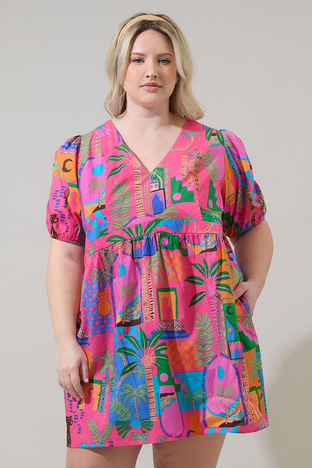 Lanus City Jerome Shift Mini Dress Curve FUCHSIA-MULT / 3X by Sugarlips Lanus City Jerome Shift Mini Dress Curve FUCHSIA-MULT / 3X by Sugarlips