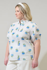 Jillian Floral Miraya Mock Neck Poplin Top Curve