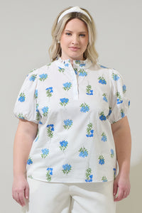 Jillian Floral Miraya Mock Neck Poplin Top Curve