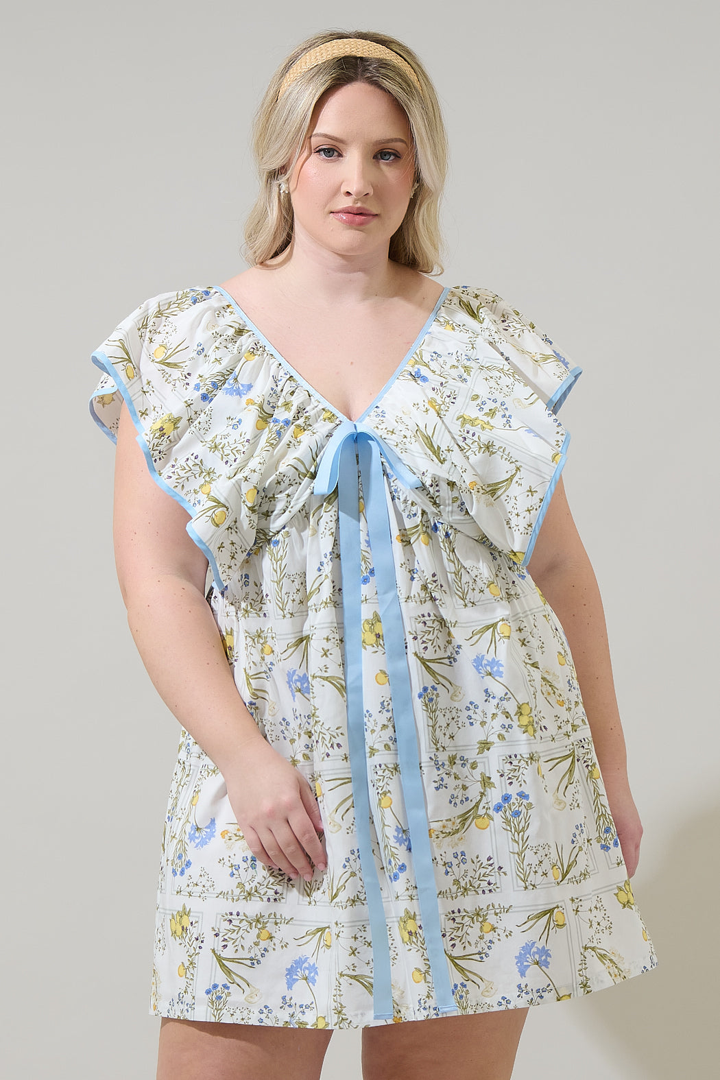 Cecily Floral Mini Babydoll Dress Curve WHITE-MULT / 2X by Sugarlips Cecily Floral Mini Babydoll Dress Curve WHITE-MULT / 2X by Sugarlips