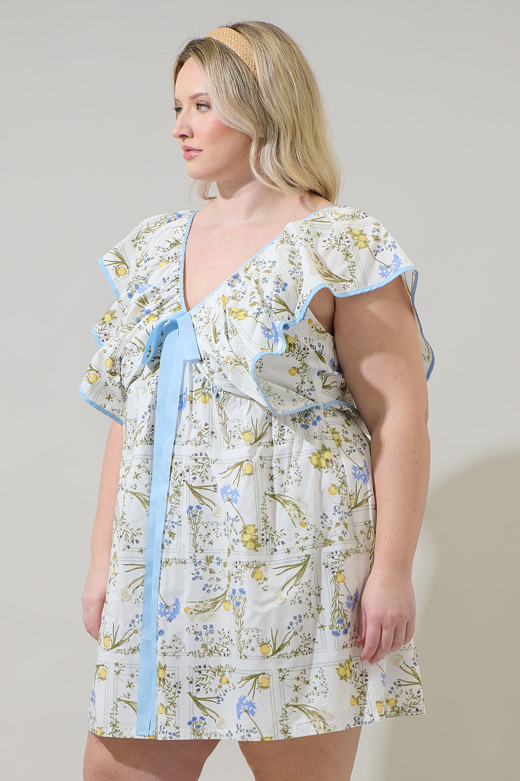 mini babydoll dress womens Safuny Mini Babydoll Dress for Women Solid Color Ruffle Sleeve Off Shoulder Dress Elegant Puffy Flowy Hem Retro Holiday Beach Trendy Clothing Summer