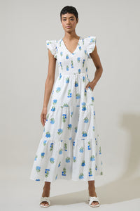 Jillian Floral Sunfire Tiered Midi Dress