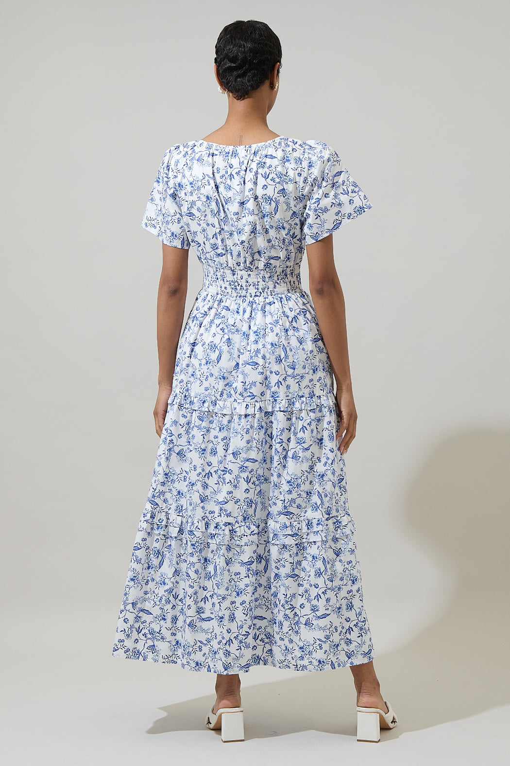 Kearny Floral Palmer Poplin Tiered Maxi Dress WHT-BLUES-MULT / M by Sugarlips Kearny Floral Palmer Poplin Tiered Maxi Dress WHT-BLUES-MULT / M by Sugarlips