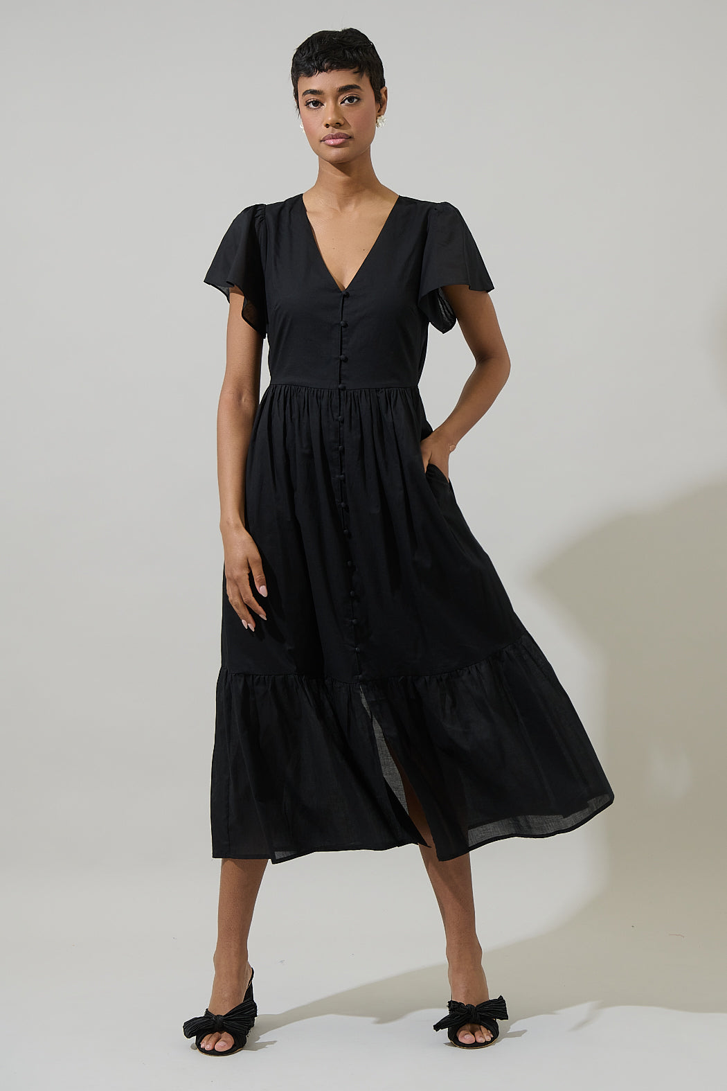 Brigid Blissa Button Midi Dress Black / XL by Sugarlips Brigid Blissa Button Midi Dress Black / XL by Sugarlips