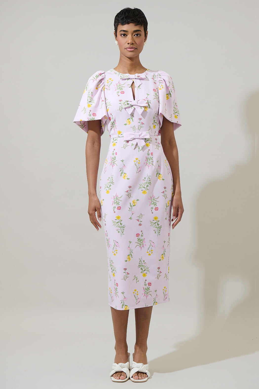 Margote Floral Tania Short Sleeve Midi Dress BLUSH-PINK / XL by Sugarlips Margote Floral Tania Short Sleeve Midi Dress BLUSH-PINK / XL by Sugarlips