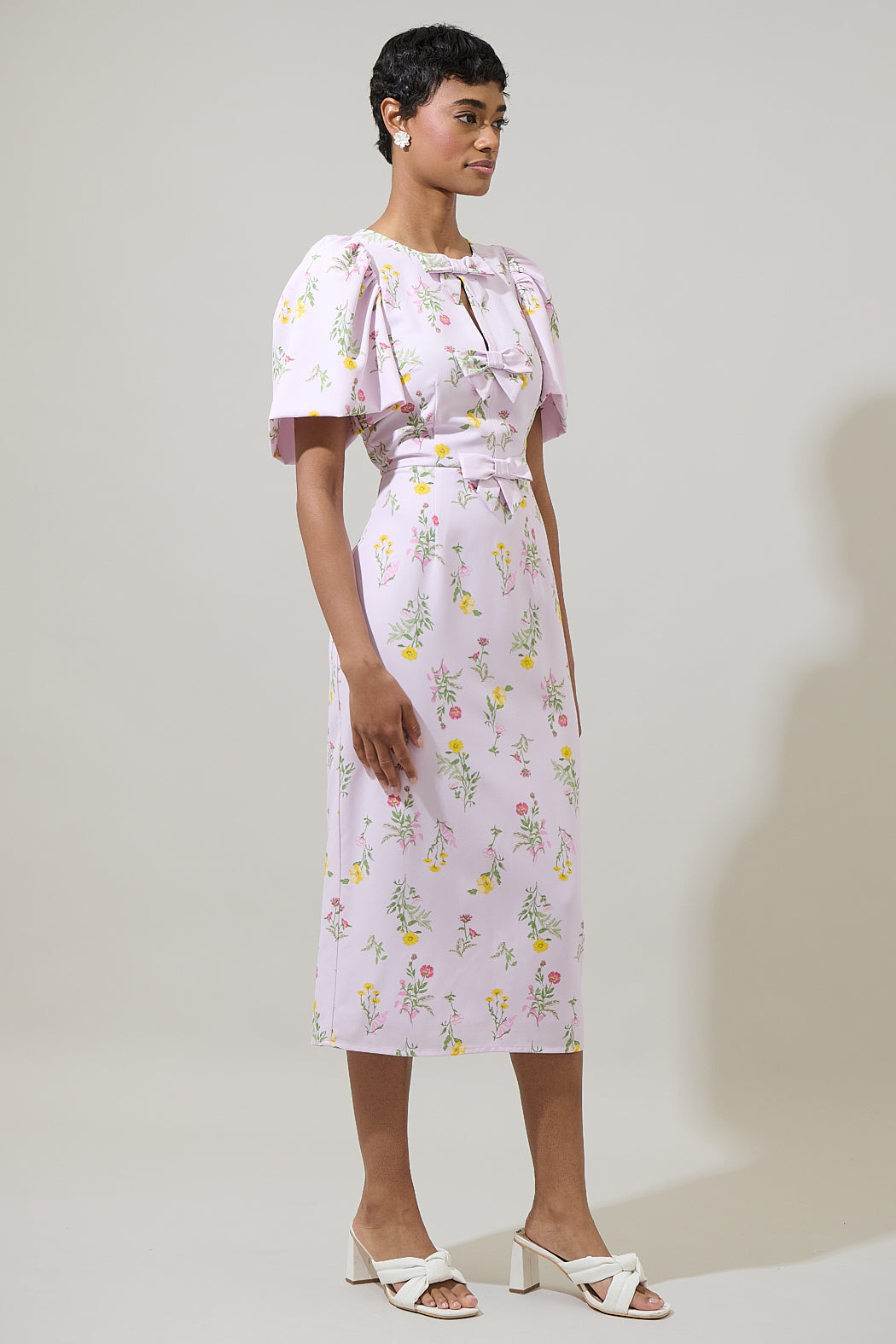 Margote Floral Tania Short Sleeve Midi Dress BLUSH-PINK / XL by Sugarlips Margote Floral Tania Short Sleeve Midi Dress BLUSH-PINK / XL by Sugarlips