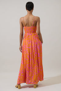 Kaci Floral Vin Smocked Maxi Dress