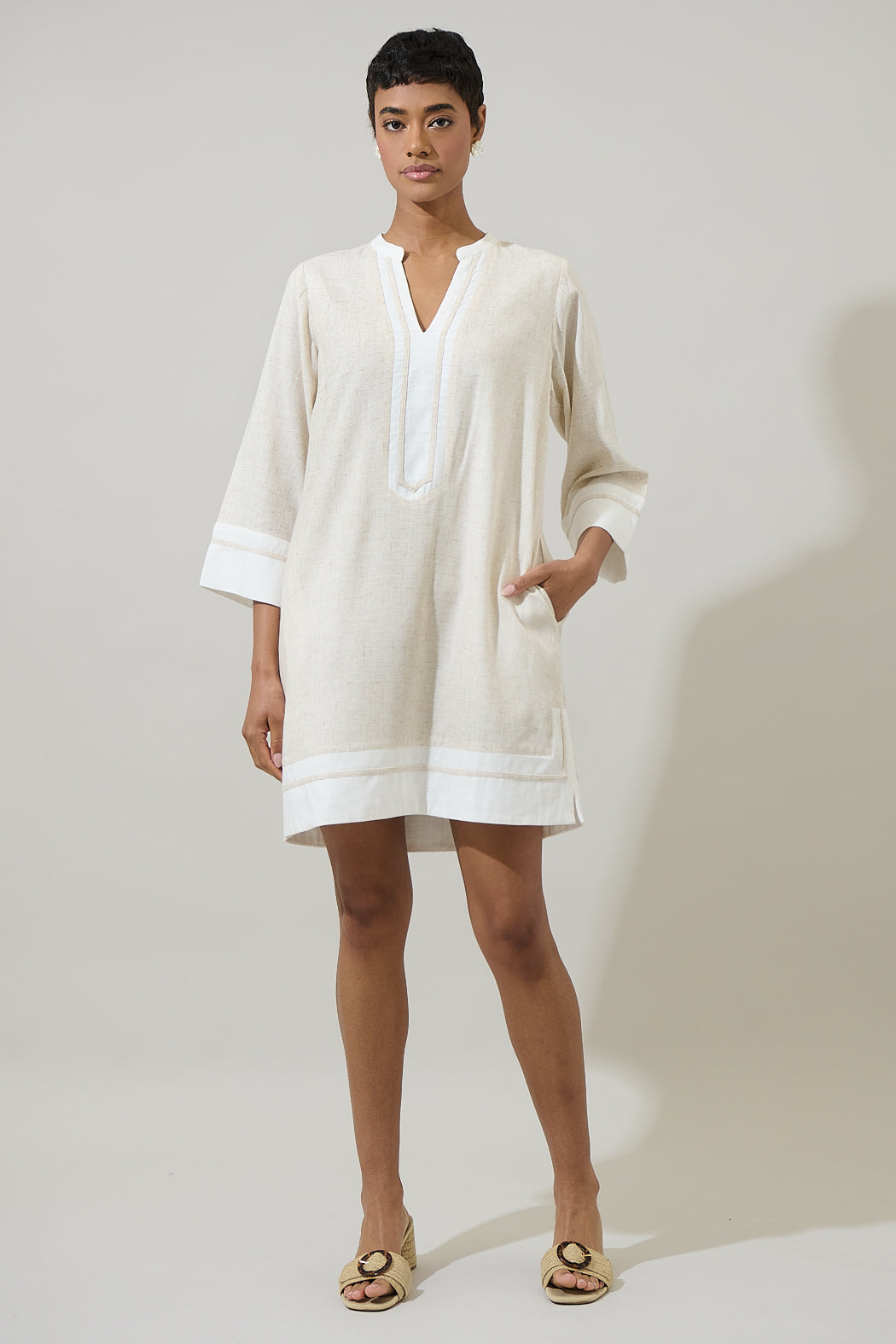 Allie Shift Linen Mini Dress NATURAL / M by Sugarlips Allie Shift Linen Mini Dress NATURAL / M by Sugarlips