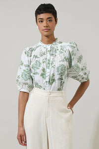 Bria Floral Blossom Smocked Mock Neck Top