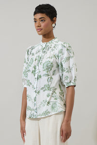 Bria Floral Blossom Smocked Mock Neck Top