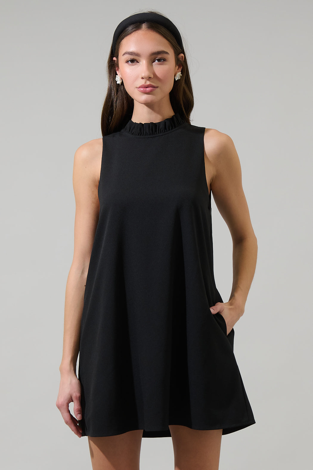 Benson Trapeze Mock Neck Mini Dress Black / S by Sugarlips Benson Trapeze Mock Neck Mini Dress Black / S by Sugarlips